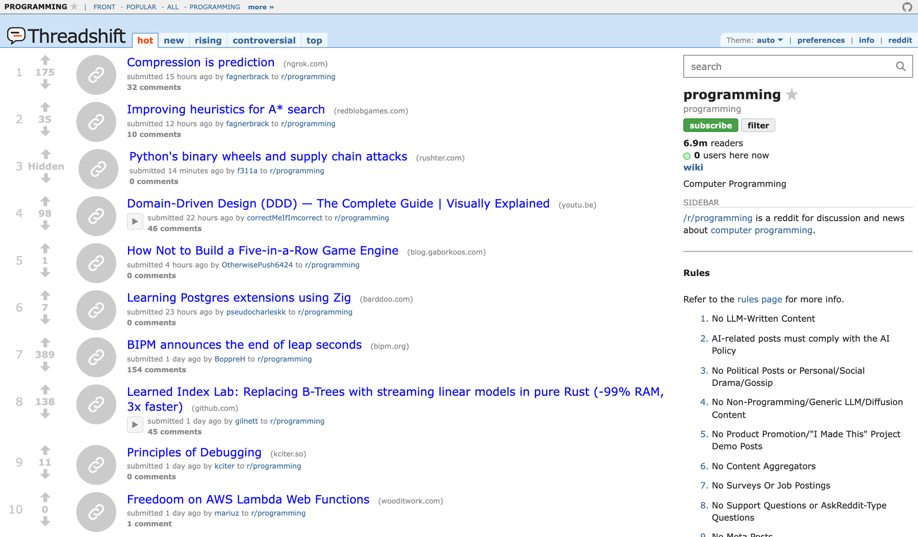 Threadshift's old Reddit-style theme