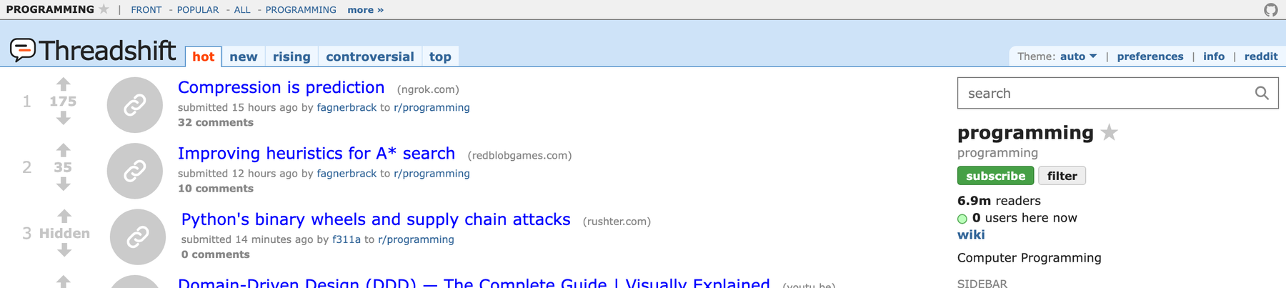 Threadshift serving reddit.com with the old Reddit theme